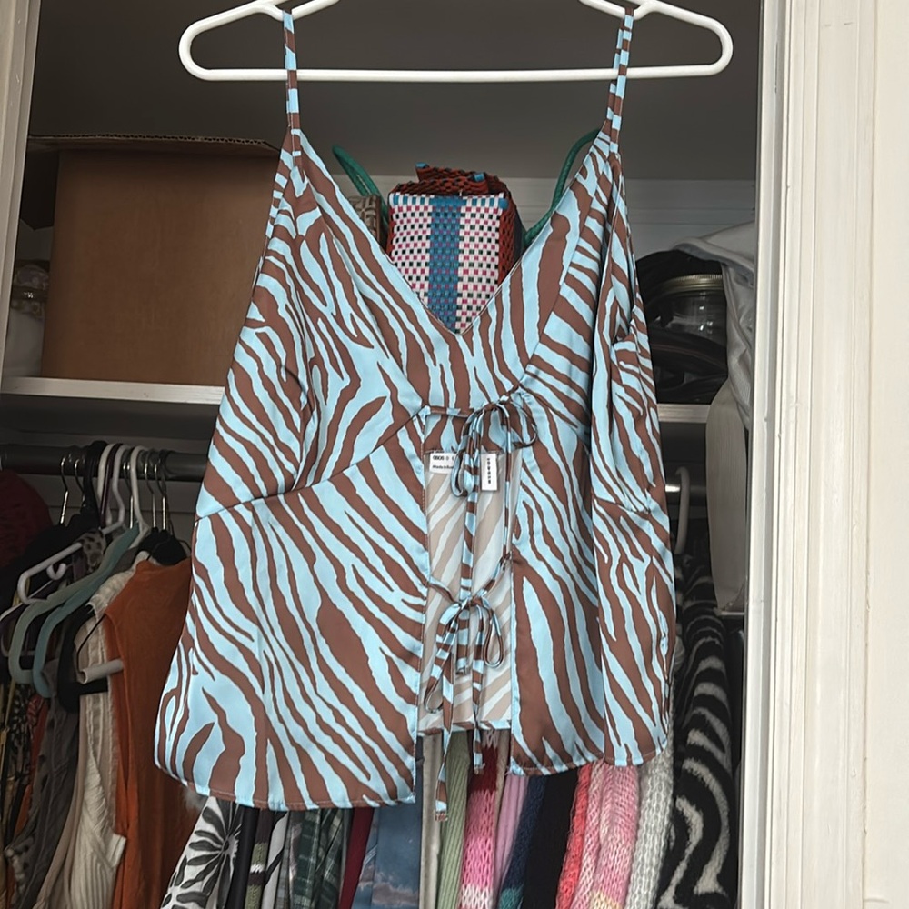 Tie front zebra top